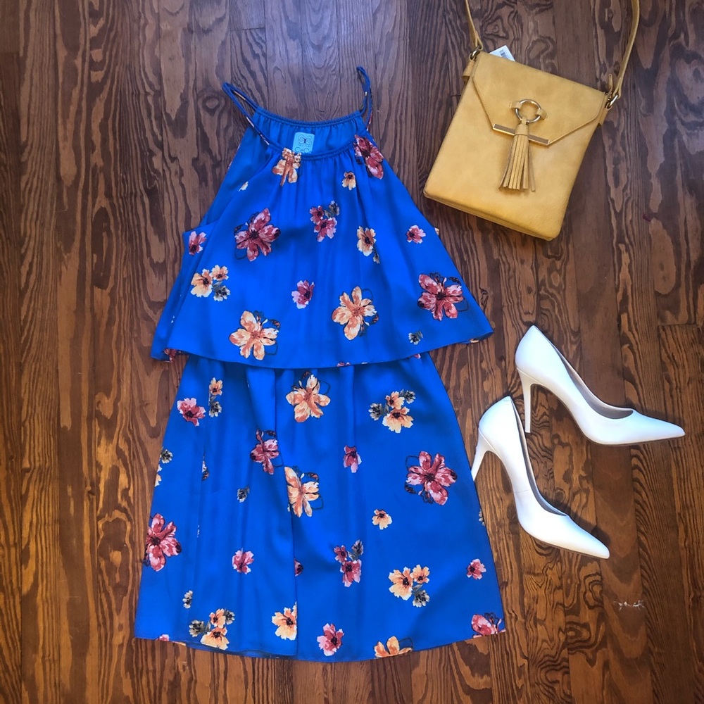 Like New halter blue floral flounce dress CeCe 8